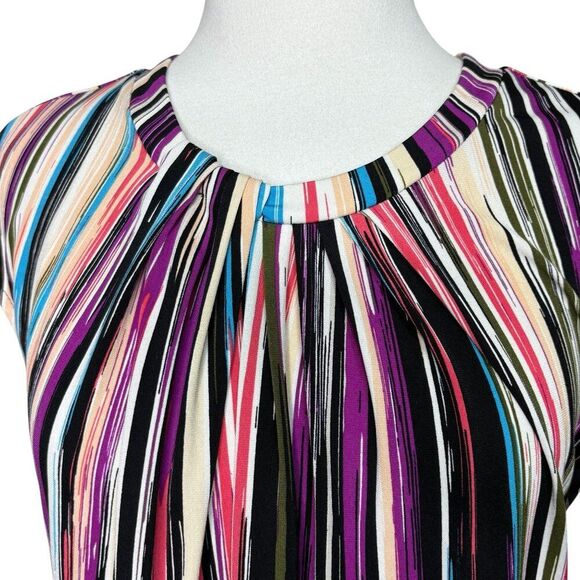 Worthington Multi Color Striped Blouse Cap Sleeve Size Medium Womens - Picture 7 of 7